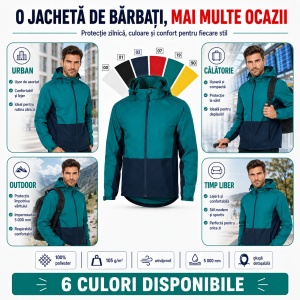 Geacă tip Jachetă Impermeabilă Bărbați cu Glugă Detașabilă, Windproof – Rainbow 538 - Img 6