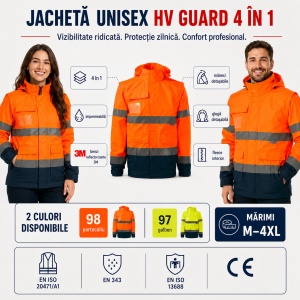 Geacă Unisex Bărbat Damă tip Jachetă și Vestă de Lucru 4 în 1, Reflectorizantă și Impermeabilă – HV Guard - Img 10
