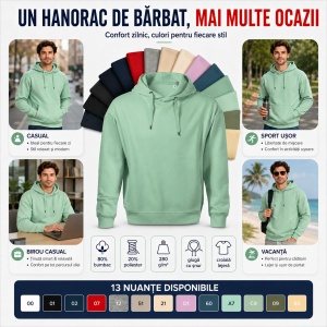 Hanorac Bărbați cu Buzunar Tip Marsupiu și Glugă Căptușită | 13 culori disponibile - Img 9