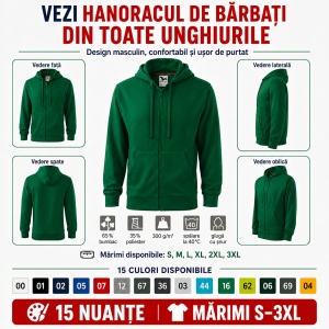 Hanorac Bărbați cu Fermoar și Glugă Malfini 410 Trendy Zipper – 300 g/m² - Img 8