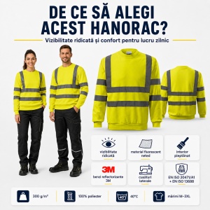 Hanorac bluză reflectorizantă unisex fără glugă, damă și bărbat, benzi 3M - Img 2