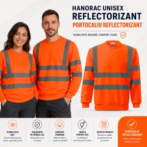 Hanorac bluză reflectorizantă unisex fără glugă, damă și bărbat, benzi 3M - Img 12