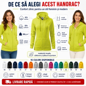 Hanorac Damă cu Fermoar și Glugă Malfini 411 Trendy Zipper – 300 g/m² - Img 2