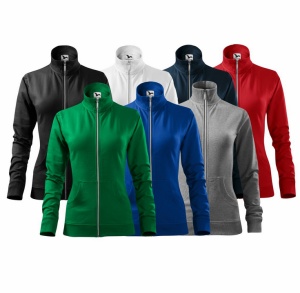 Imagine de prezentare pentru hanorac dama cu fermoar cu doua buzunare si culorile disponibile verde, albastru, gri, negru, rosu