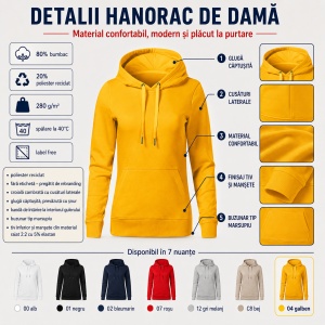 Hanorac Damă cu Glugă și Buzunar Marsupiu Malfini 841 Break – 280 g/m² - Img 2