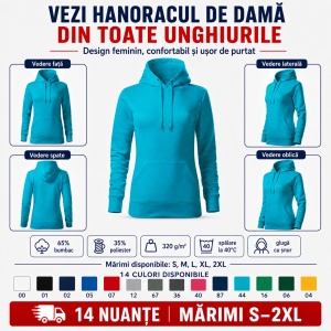 Hanorac Damă cu Glugă și Buzunar Marsupiu Malfini F14 Cape Free – 320 g/m² - Img 7