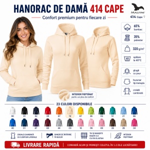Hanorac Damă cu Glugă și Buzunar Tip Marsupiu Malfini 414 Cape – 320 g/m² - Img 5