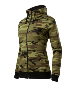 Hanorac dama model camuflaj armata cu gluga de culoare camuflaj verde