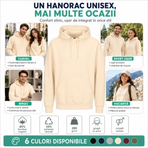 Hanorac unisex cu glugă pentru damă și bărbat, bumbac organic, 280 g/m² - Img 8