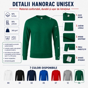 Hanorac unisex fără glugă tip bluză, pentru damă și bărbat, 260 g/m² - Img 8