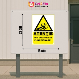 Indicator Atentie mini excavator in functionare, Sticker autocolant - Img 2