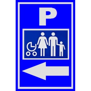 Indicator De parcare mama si copil cu sageata in stanga, Sticker autocolant