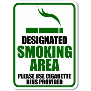 Indicator Designated smoking area please use cigarette bins provided, Sticker autocolant