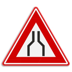 Indicator Drumul se ingusteaza inainte, Sticker autocolant