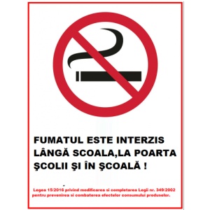 Indicator Fumatul interzis langa scoala si in scoala, Sticker autocolant