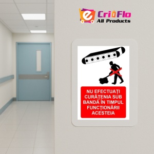 Indicator Nu efectuati curatenia sub banda in timpul functionarii acesteia indicator de interzicere, Sticker autocolant - Img 5