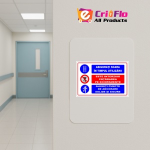Indicator Panou asigurati scara in timpul utilizarii este interzisa catararea pe echipamente alegeti puncte de ancorare solide si sigure, Sticker autocolant - Img 4