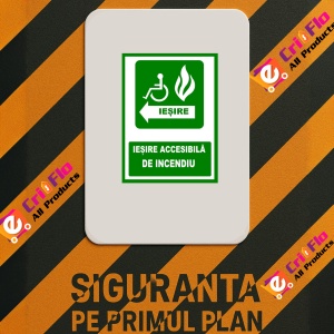 Indicator Pentru iesire accesibila de incendiu cu sageata in stanga, Sticker autocolant - Img 2