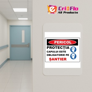 Indicator Protectia capului este obligatorie pe santier, Sticker autocolant - Img 4