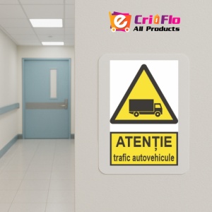 Indicator protectia muncii atentie trafic autovehicule, Sticker autocolant - Img 5