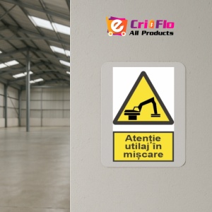 Indicator protectia muncii atentie utilaj in miscare, Sticker autocolant - Img 4
