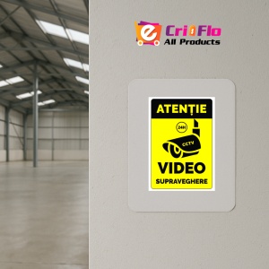 Indicator Semn atentie 24 de ore video supraveghere cctv, Sticker autocolant - Img 4