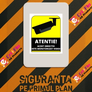 Indicator Semn atentie acest obiectiv este monitorizat video, Sticker autocolant - Img 3