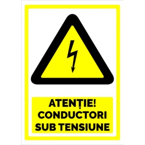 Indicator Semn atentie conductori sub tensiune, Sticker autocolant