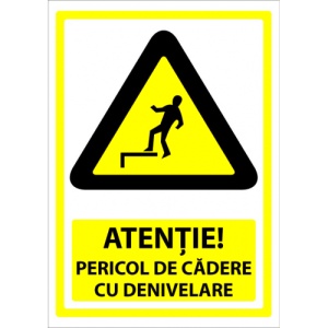 Indicator Semn atentie pericol de cadere cu denivelare, Sticker autocolant