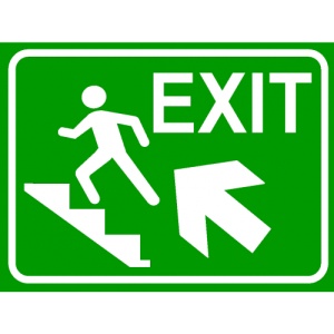 Indicator Semn pentru exit pe scari spre stanga sus, Sticker autocolant