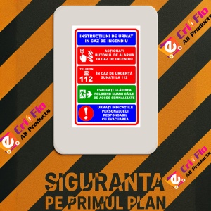 Indicator Semn pentru instructiuni de urmat in caz de incendiu, Sticker autocolant - Img 3