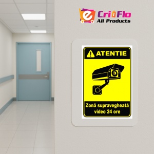 Indicator Semn pentru zona supraveghere video 24 ore, Sticker autocolant - Img 5