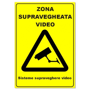 Indicator Semn pentru zona supraveghere video sisteme supraveghere video, Sticker autocolant