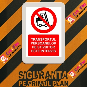 Indicator Transportul persoanelor pe stivuitor este interzis indicator de interzicere, Sticker autocolant - Img 3