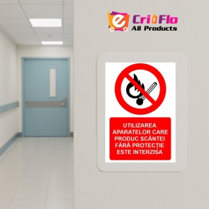 Indicator Utilizarea aparatelor care produc scantei fara protectie este interzisa indicator de interzicere, Sticker autocolant - Img 5