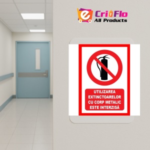 Indicator Utilizarea extinctoarelor cu corp metalic este interzisa, Sticker autocolant - Img 5