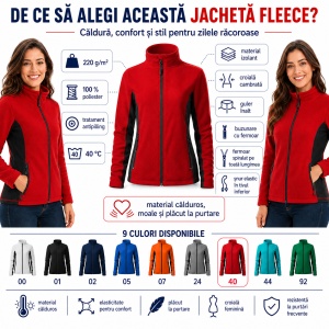 Jacheta Bluza Fleece Dama cu Fermoar Malfini, 220 g/m², Antipilling, Croiala Cambrata, XS-3XL, 9 Culori - Img 3