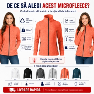 Jachetă Polar Fleece Damă Tip Bluză cu Fermoar Malfini Factor 853 – 300 g/m², Micropoliester Reciclat - Img 2