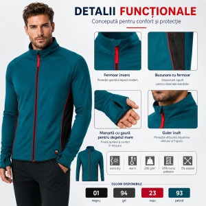 Jachetă Polar Fleece Stretch Bărbați tip Bluză Hanorac cu Fermoar Malfini Rimeck Vertex W41 – 280 g/m² - Img 9