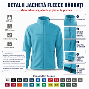 Jachetă Polar Fleece tip Bluză Hanorac Bărbați Călduroasă cu Fermoar Malfini Rimeck 501 – 280 g/m² - Img 3