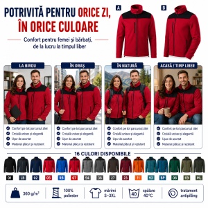 Jachetă Polar Fleece Unisex Damă Bărbat Călduroasă cu Buzunar la Piept și Fermoar – Malfini Rimeck Effect 530, 360 g/m² - Img 8