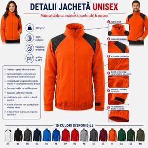 Jachetă Polar Fleece Unisex Damă Bărbat Malfini Hi-Q 506 – 360 g/m², Umeri Impermeabili - Img 3