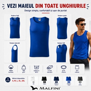 Maiou Bărbat Malfini Core 142, 100% Bumbac, 160 g/m², Croială Tubulară, Top Casual și Sport, S–2XL, 5 Culori - Img 9