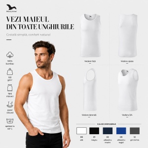 Maiou Bărbat Premium din Bumbac, Maieu Sport și Casual, Tricou Fără Mâneci pentru Vară, Sală și Timp Liber, Respirabil, Lejer, Mărimi S–2XL, 5 Culori - Img 7
