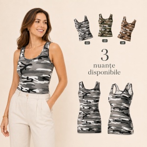 Maiou damă Malfini Camo Triumph C36, top camuflaj slim fit, 95% bumbac, XS–2XL, 3 nuanțe