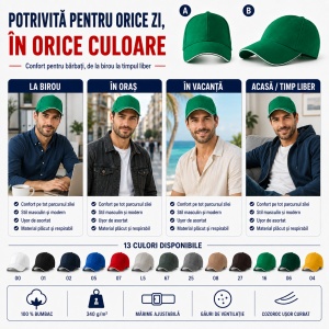 Șapcă Bărbați Sport din Bumbac, Reglabilă cu Cataramă și Cozoroc Curbat – Sandwich 6P 306 - Img 8
