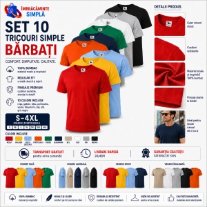 Set 10 Tricouri Bărbați Mărimi Mari, tricouri simple clasice din bumbac 100% - Img 2