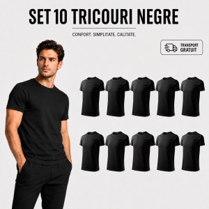 Set 10 Tricouri Bărbați Negre 100% Bumbac – Simple, Clasice, XS-5XL | Transport Gratuit