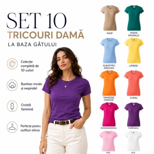 Set 10 tricouri simple dama din bumbac 100%, basic casual cu maneca scurta pentru femei 134 - Img 6
