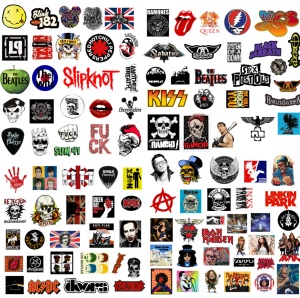Set 100 bucati stickere waterproof Rock the world pentru laptop, skateboard, bicicleta, frigider, moto